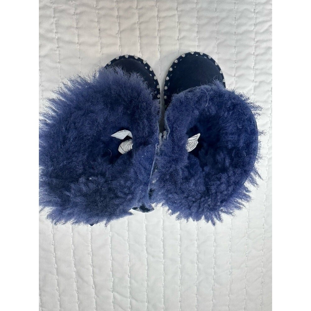 UGG Bailey Bow Boots Toddler Girls 6 Purple Suede Polka Dot Sheepskin Fur - Picture 12 of 13